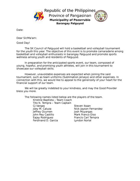 solicitation letter to mayor|Office of The Municipal Mayor: Republic of The Philippines.